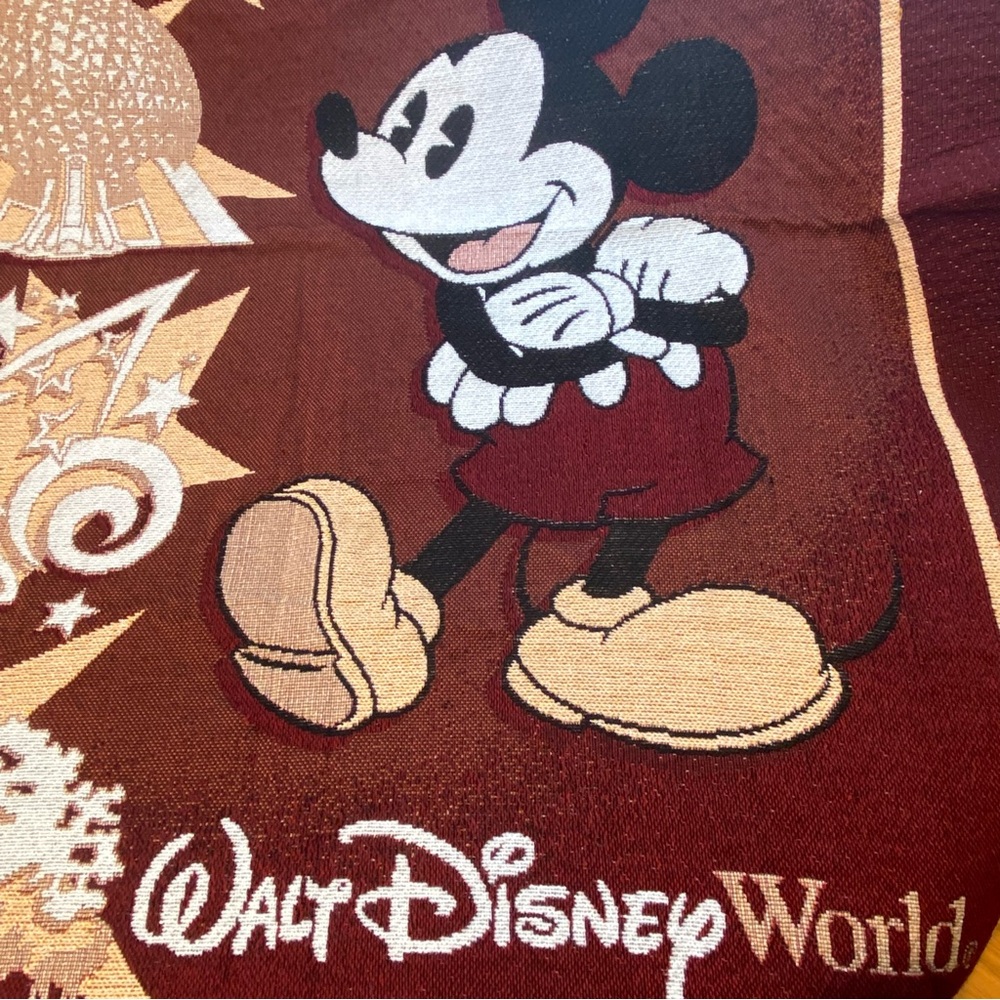 Vintage Mickey Mouse Walt Disney Parks Woven Throw Blanket Tapestry Castle 5'x4' - Picture 2 of 5